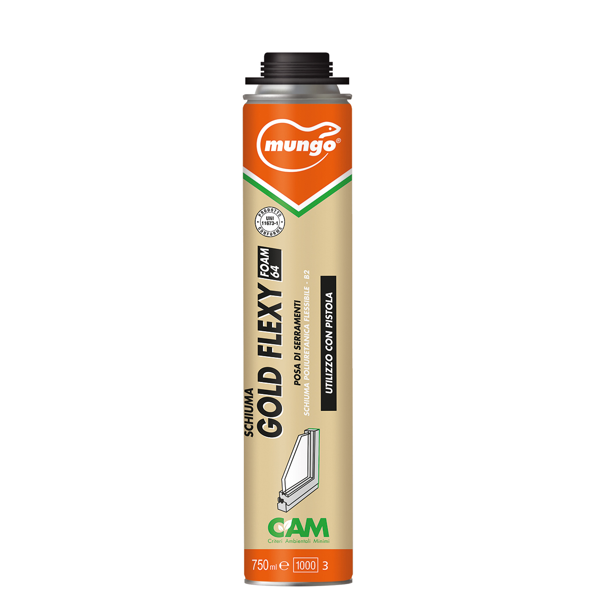 GOLD FLEXY FOAM 64 - Utilizzo con Pistola - Schiuma poliuretanica flessibile per serramenti, auto-estinguente - tipo B2 CERTIFICATA LEED® IEQ-Credits 4.1 Adesivi e sigillanti