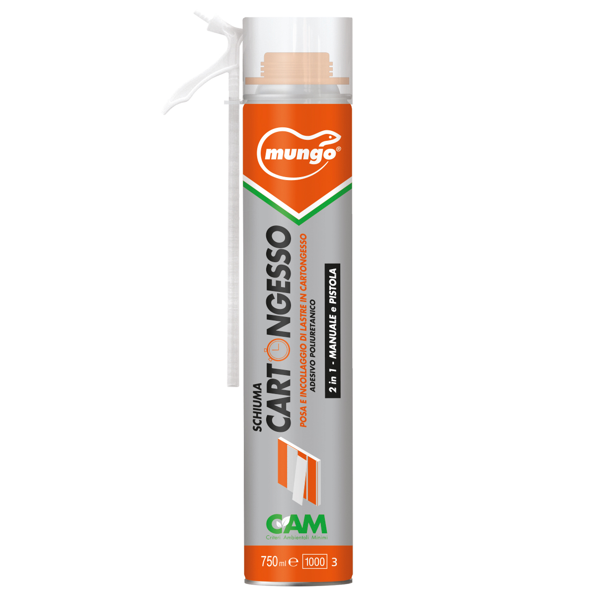 SCHIUMA CARTONGESSO - 2in1 - Schiuma poliuretanica specifica per incollaggio di cartongesso, fibrogesso e fibrocemento