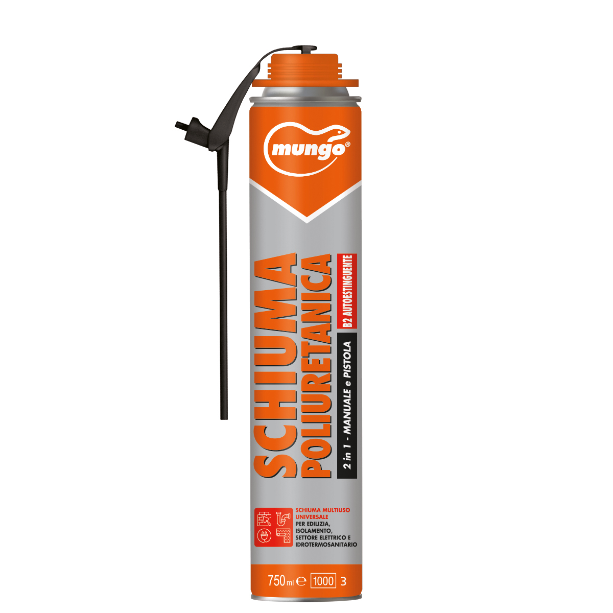SCHIUMA POLIURETANICA B2 AUTOESTINGUENTE - 2in1 - Schiuma poliuretanica auto-estinguente B2 qualità professionale  - 2in1 per utilizzo sia manuale che con pistola