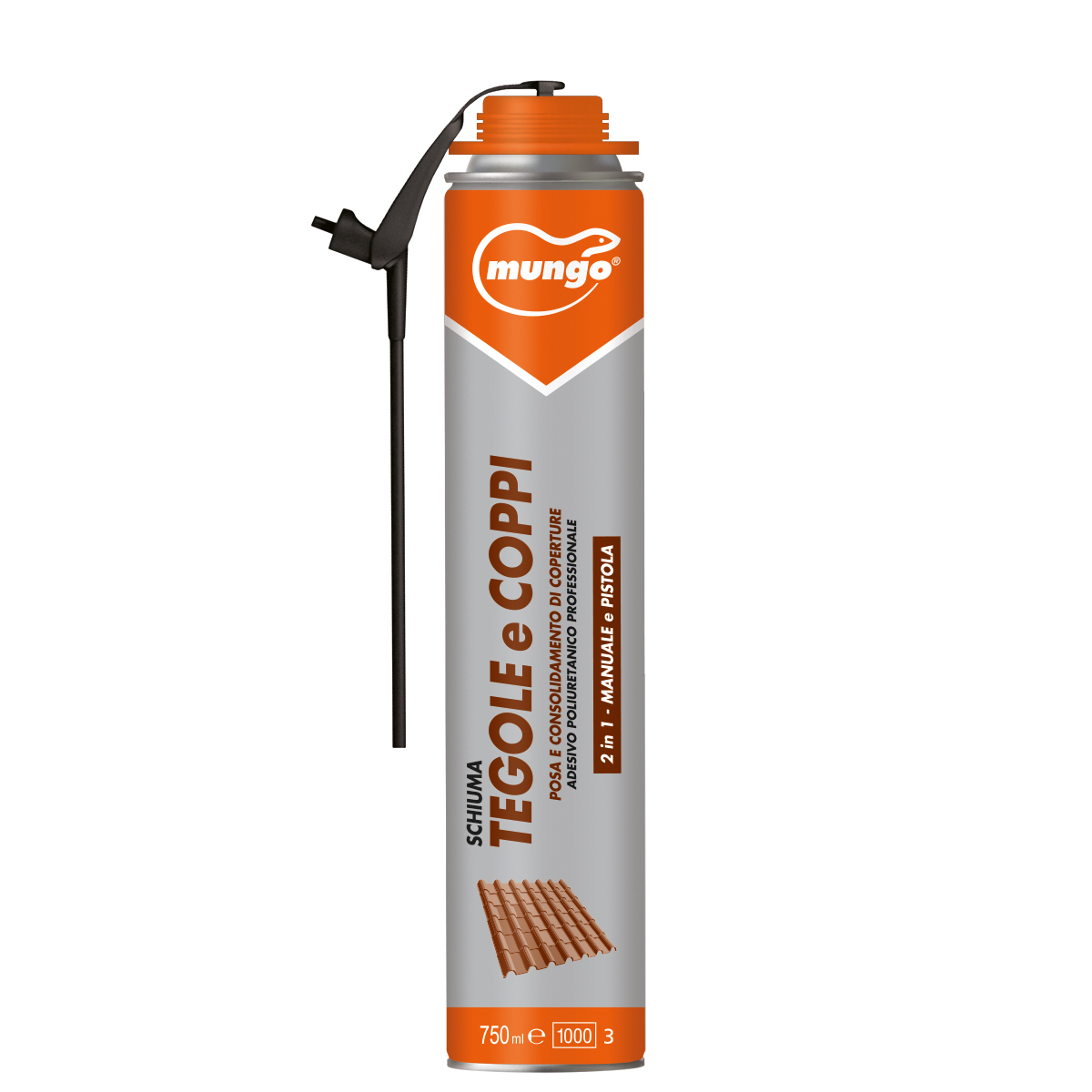 SCHIUMA TEGOLE E COPPI - 2in1 - Adesivo poliuretanico professionale per la posa e il consolidamento di coperture - 2in1 per utilizzo sia manuale che con pistola